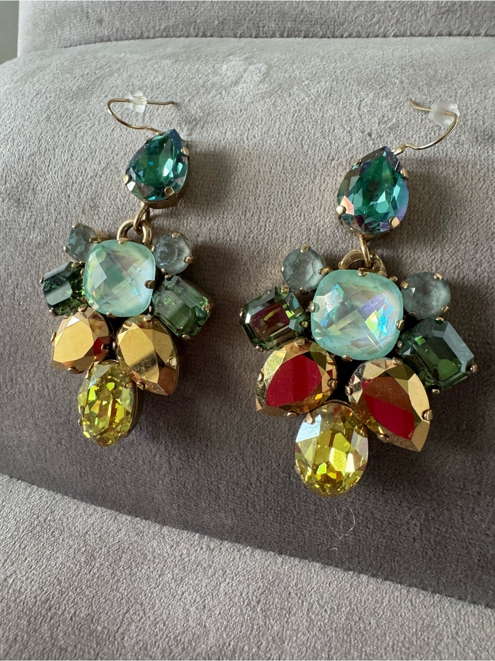 TOVA Jewelry Women's Multicolor Green 2.5” Crystal Drop Earrings - Gold Tone